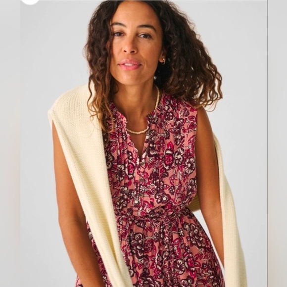 Faherty Women's Isha Linen Midi Dress in Rose Desert Bloom - Size Small Faherty Women's Isha Linen Midi Dress in Rose Desert Bloom - Size Small